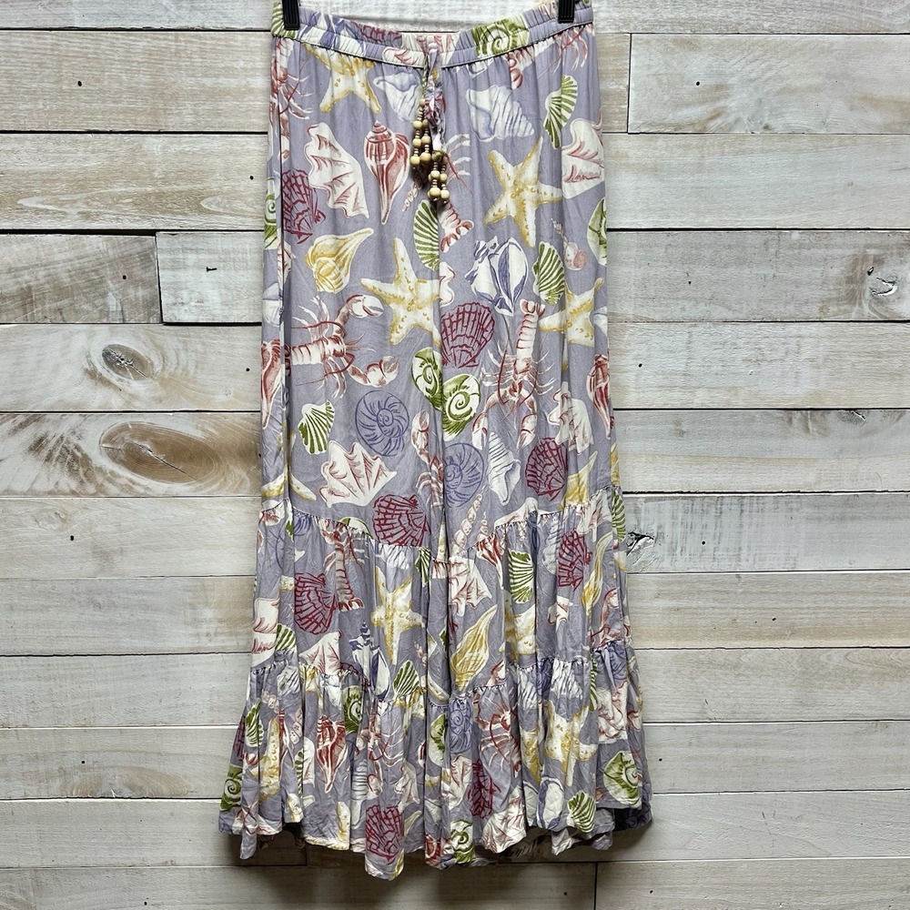 True‎ Destinations Pants Purple Wide Leg Starfish Sea Shells Resort Wear Beach